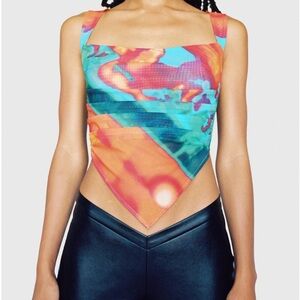 Miaou Mesh Tati Top in Blue / Orange Thermal Print size Medium